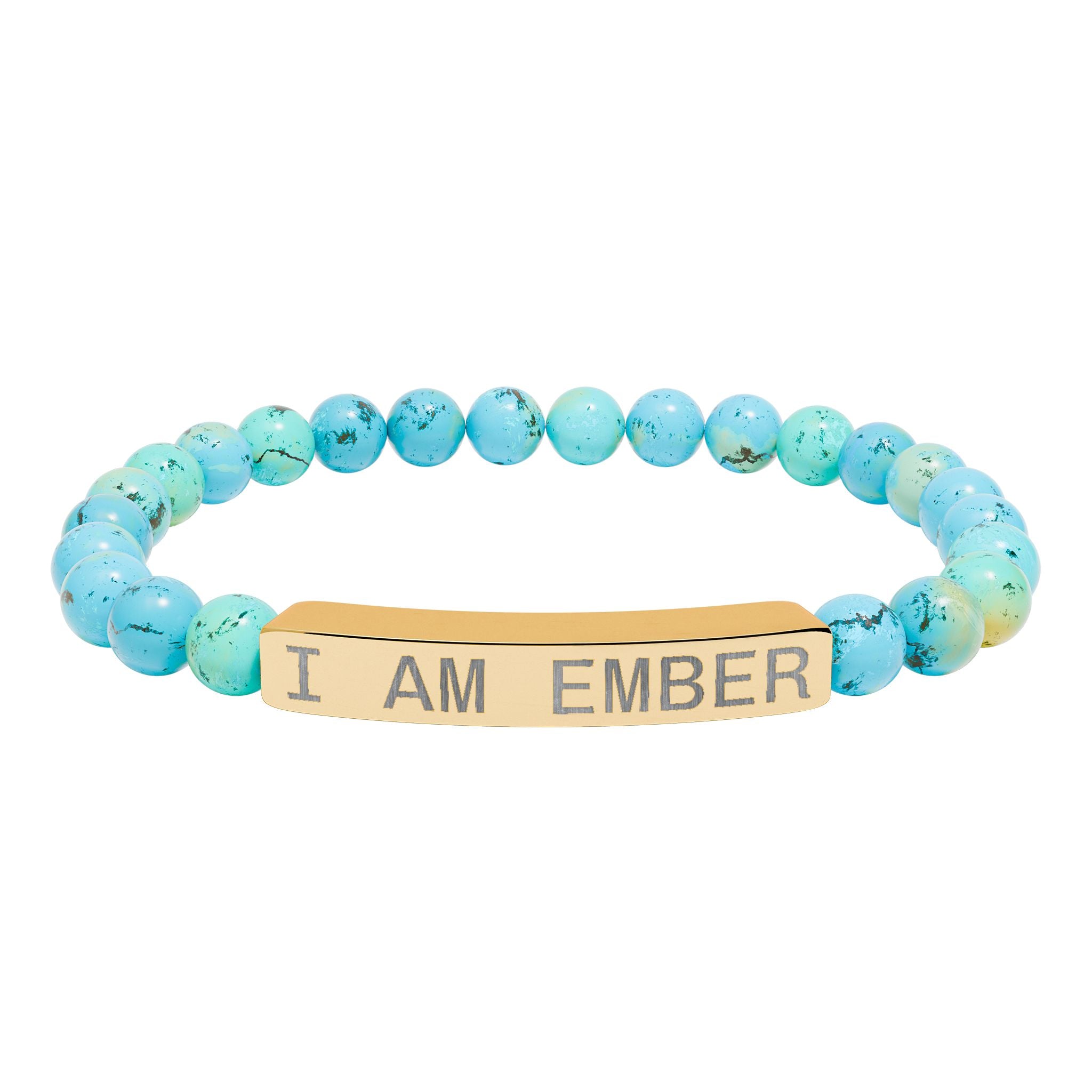 Engraved Natural Stone Stretch Bar Bracelet — "I AM EMBER" Affirmation Beaded Bracelet