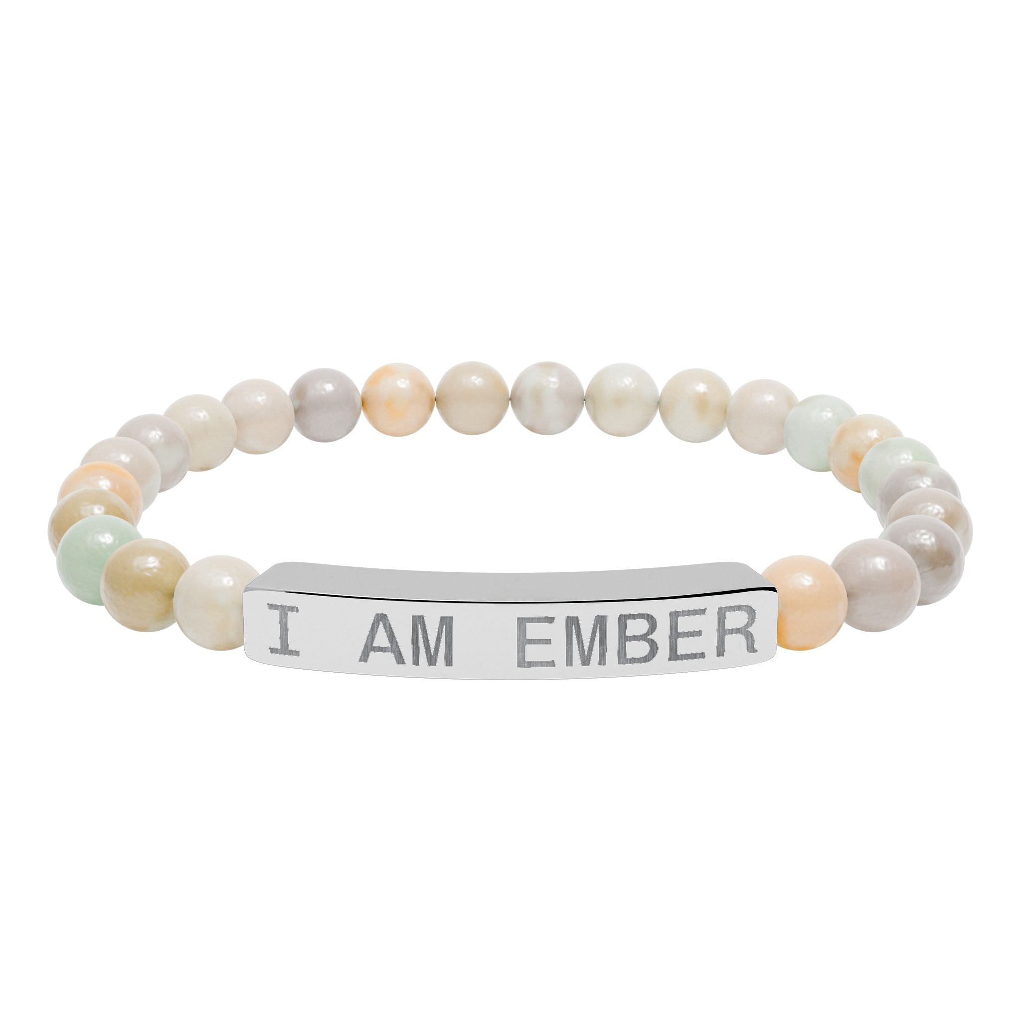Engraved Natural Stone Stretch Bar Bracelet — "I AM EMBER" Affirmation Beaded Bracelet