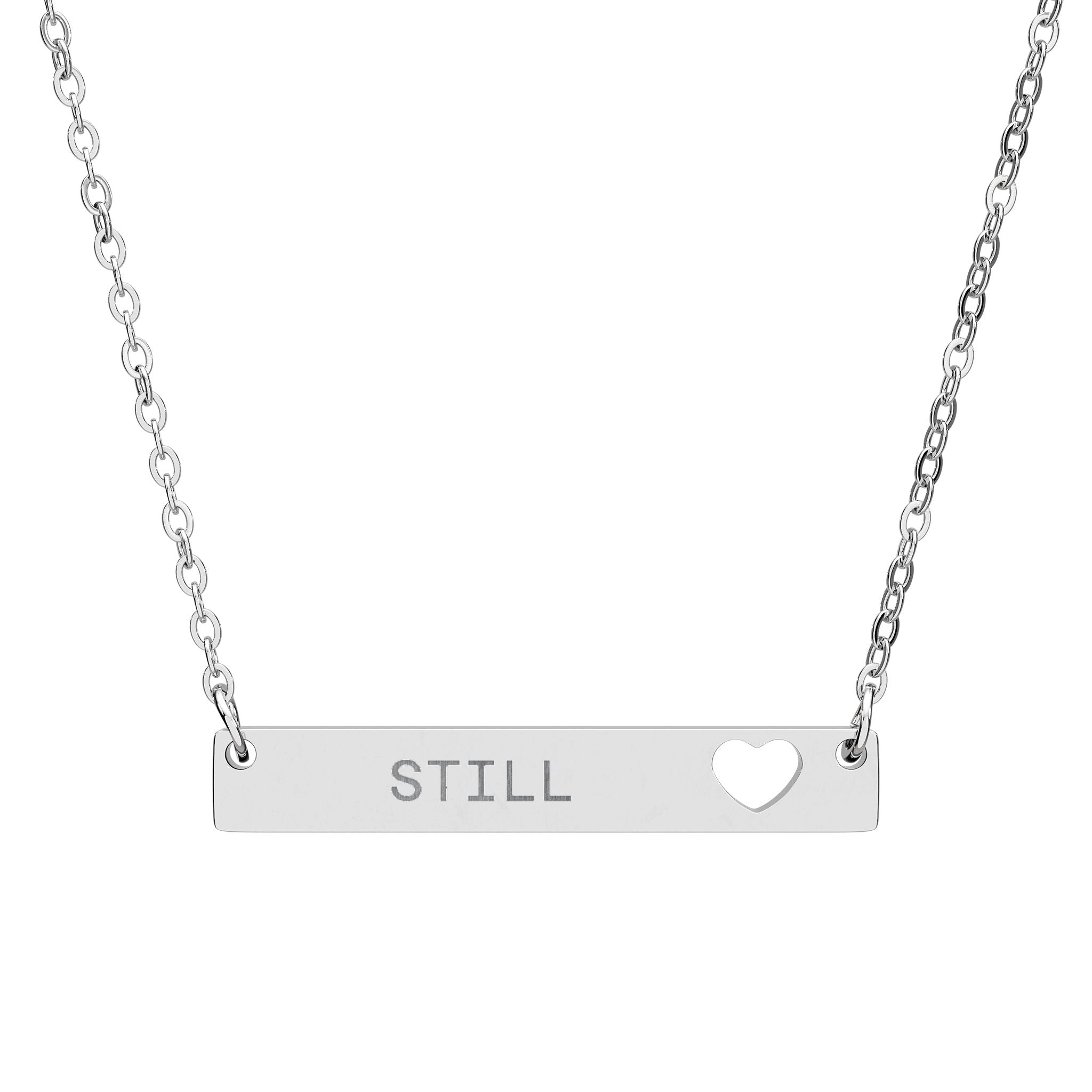 Engraved Heart Cutout Bar Necklace — Personalized Name/Message Pendant, Sterling Silver