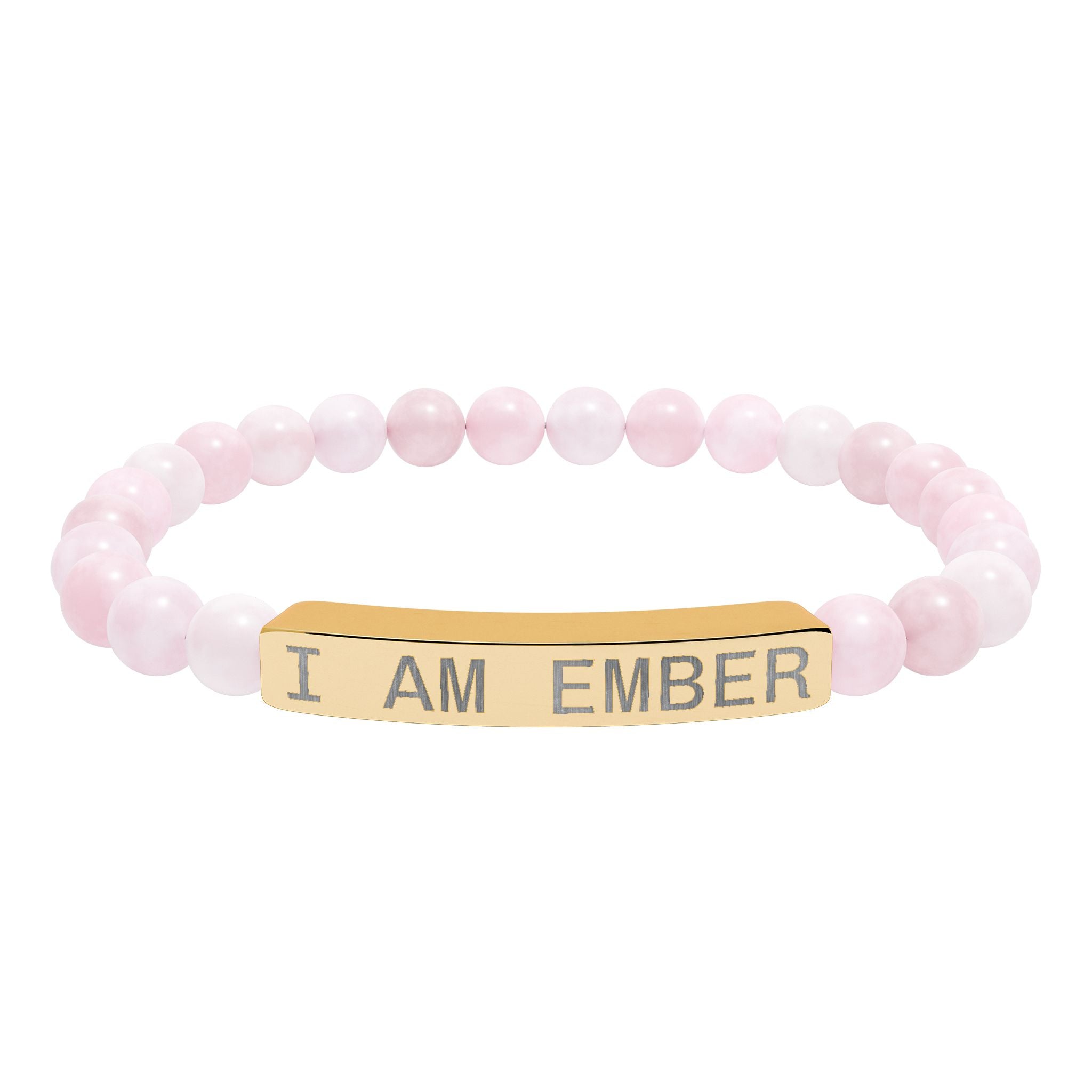 Engraved Natural Stone Stretch Bar Bracelet — "I AM EMBER" Affirmation Beaded Bracelet