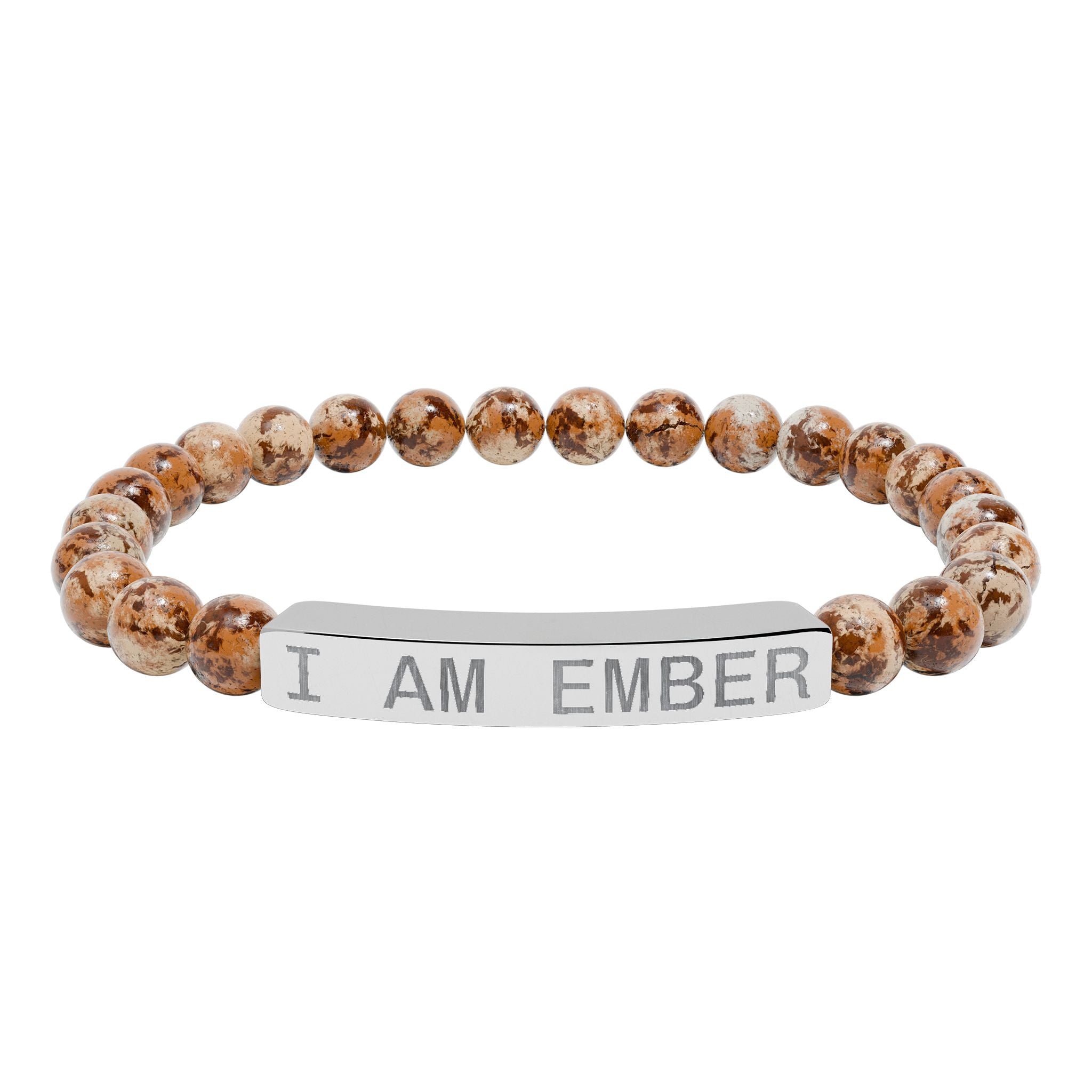 Engraved Natural Stone Stretch Bar Bracelet — "I AM EMBER" Affirmation Beaded Bracelet