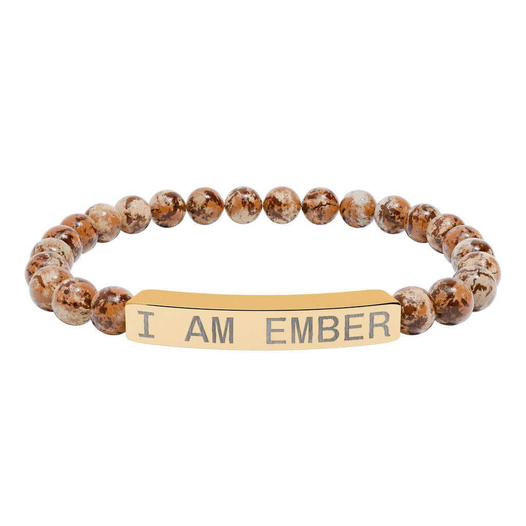 Engraved Natural Stone Stretch Bar Bracelet — "I AM EMBER" Affirmation Beaded Bracelet