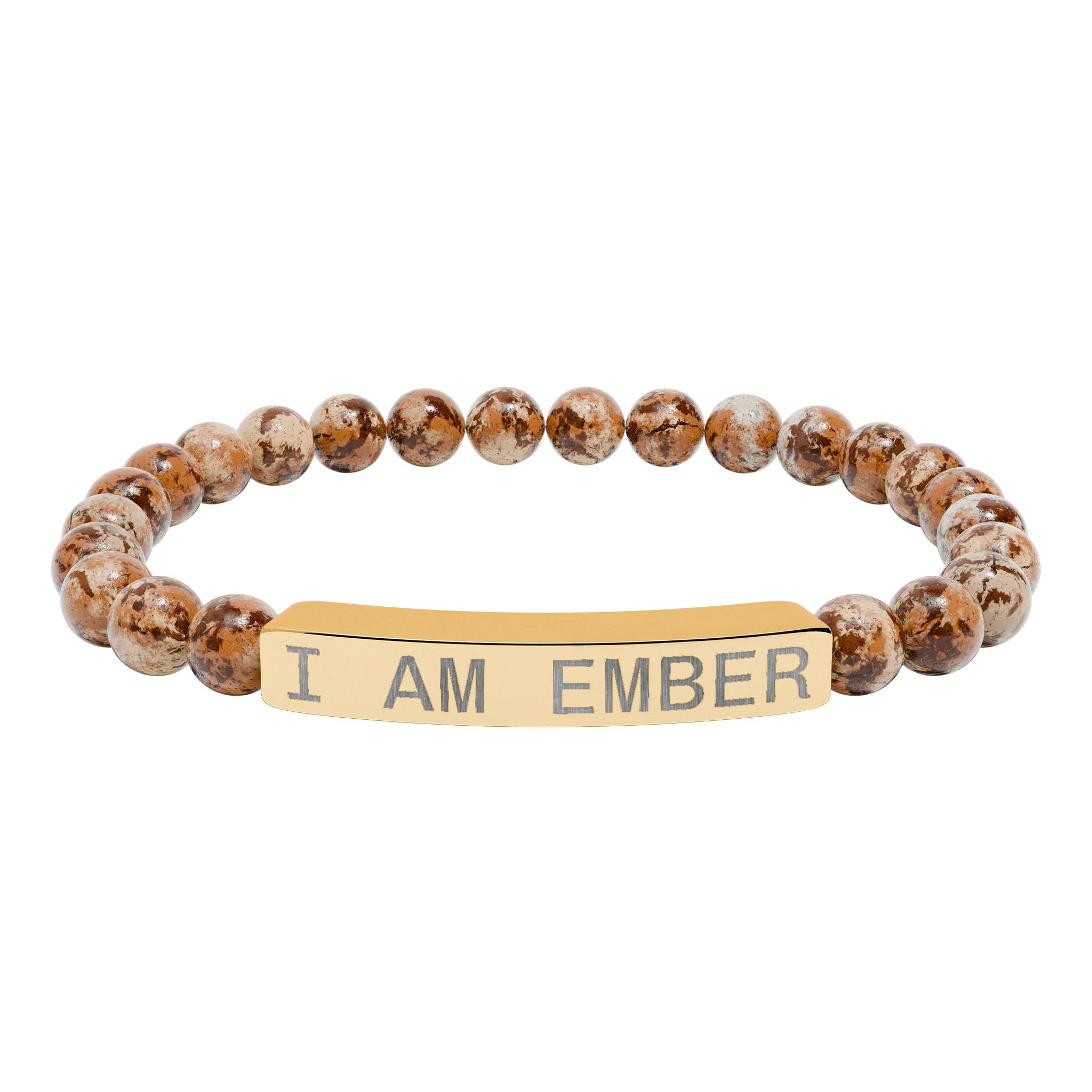 Engraved Natural Stone Stretch Bar Bracelet — "I AM EMBER" Affirmation Beaded Bracelet