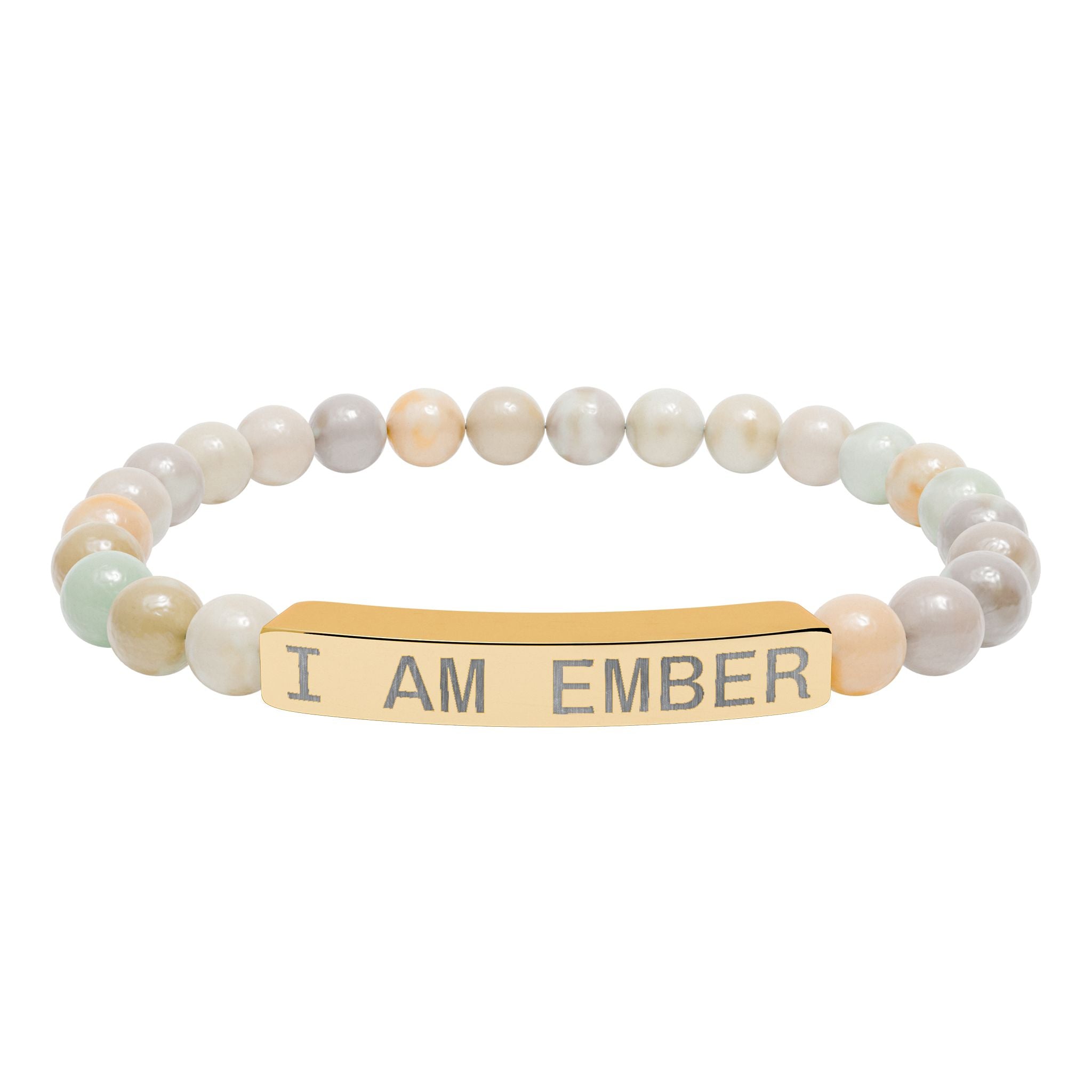 Engraved Natural Stone Stretch Bar Bracelet — "I AM EMBER" Affirmation Beaded Bracelet