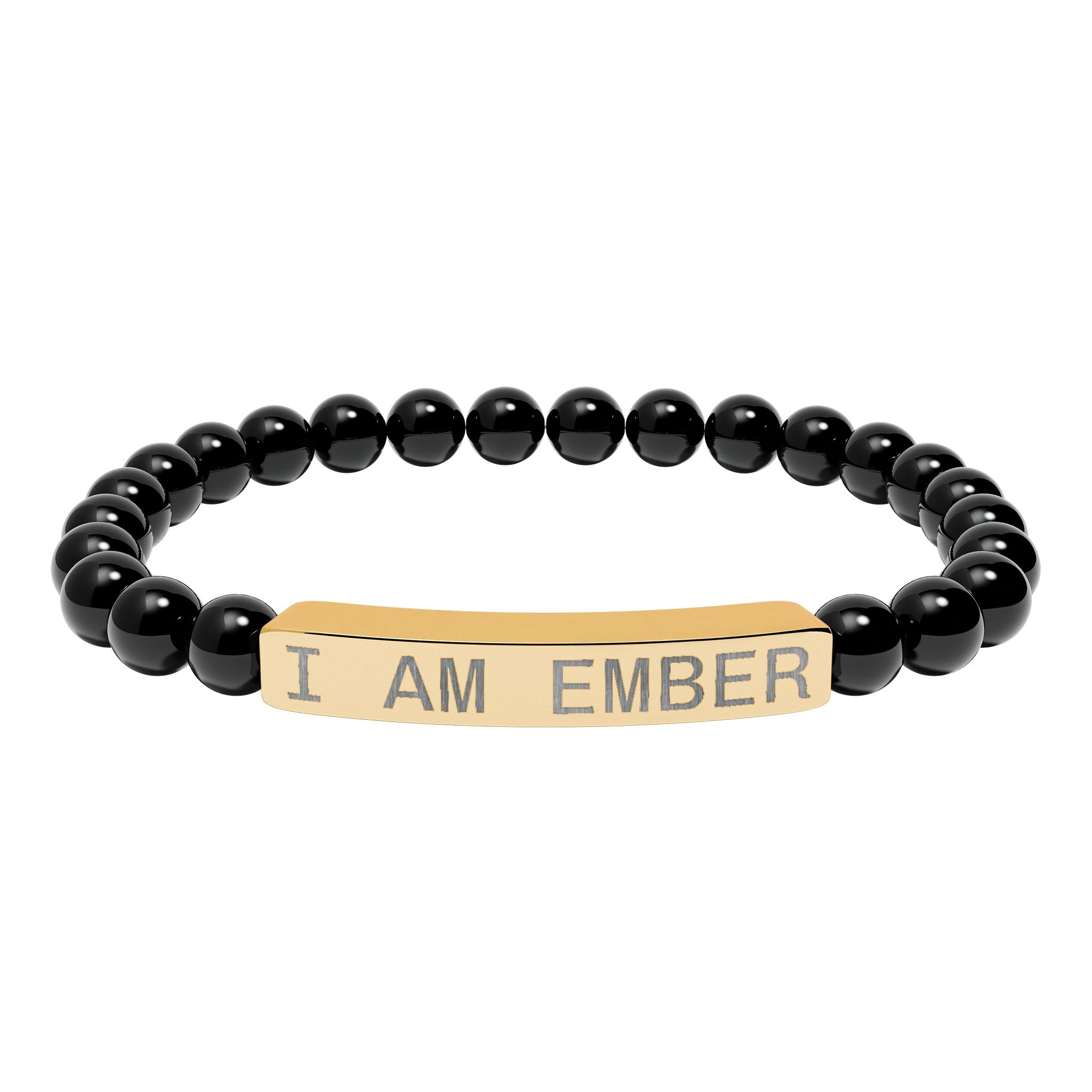 Engraved Natural Stone Stretch Bar Bracelet — "I AM EMBER" Affirmation Beaded Bracelet