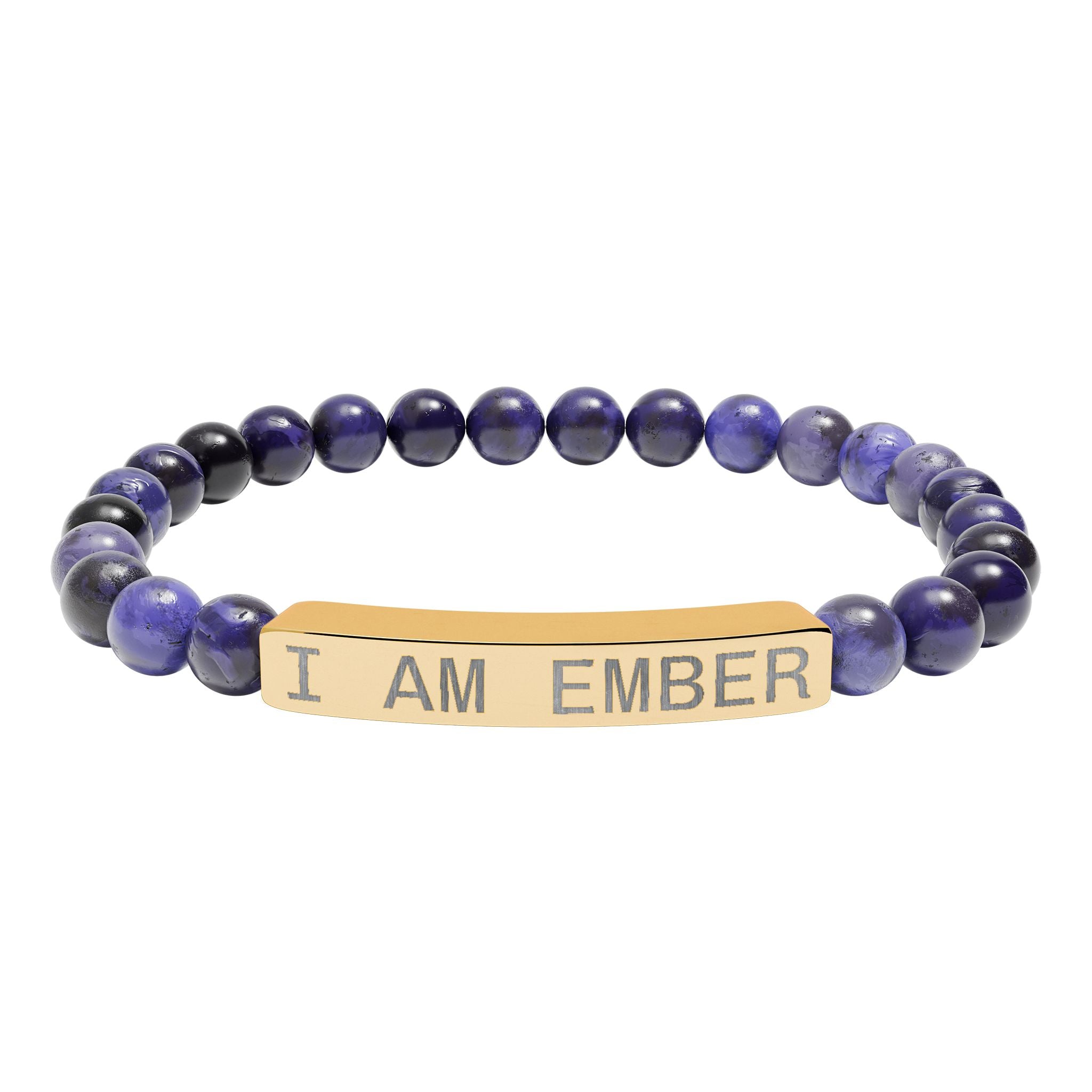 Engraved Natural Stone Stretch Bar Bracelet — "I AM EMBER" Affirmation Beaded Bracelet