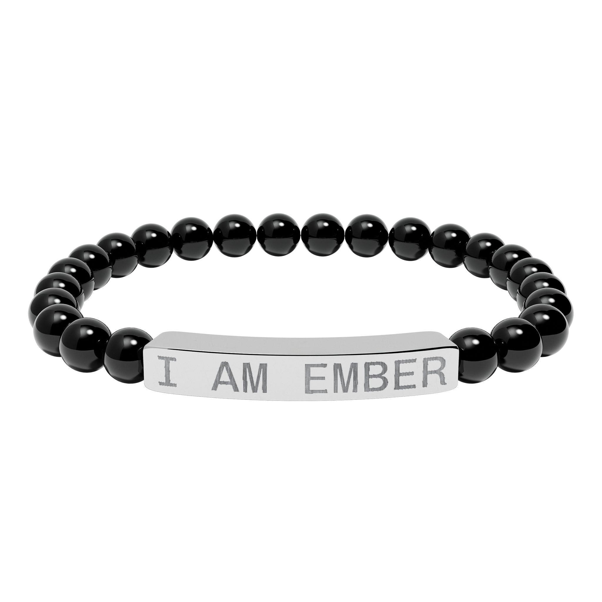 Engraved Natural Stone Stretch Bar Bracelet — "I AM EMBER" Affirmation Beaded Bracelet