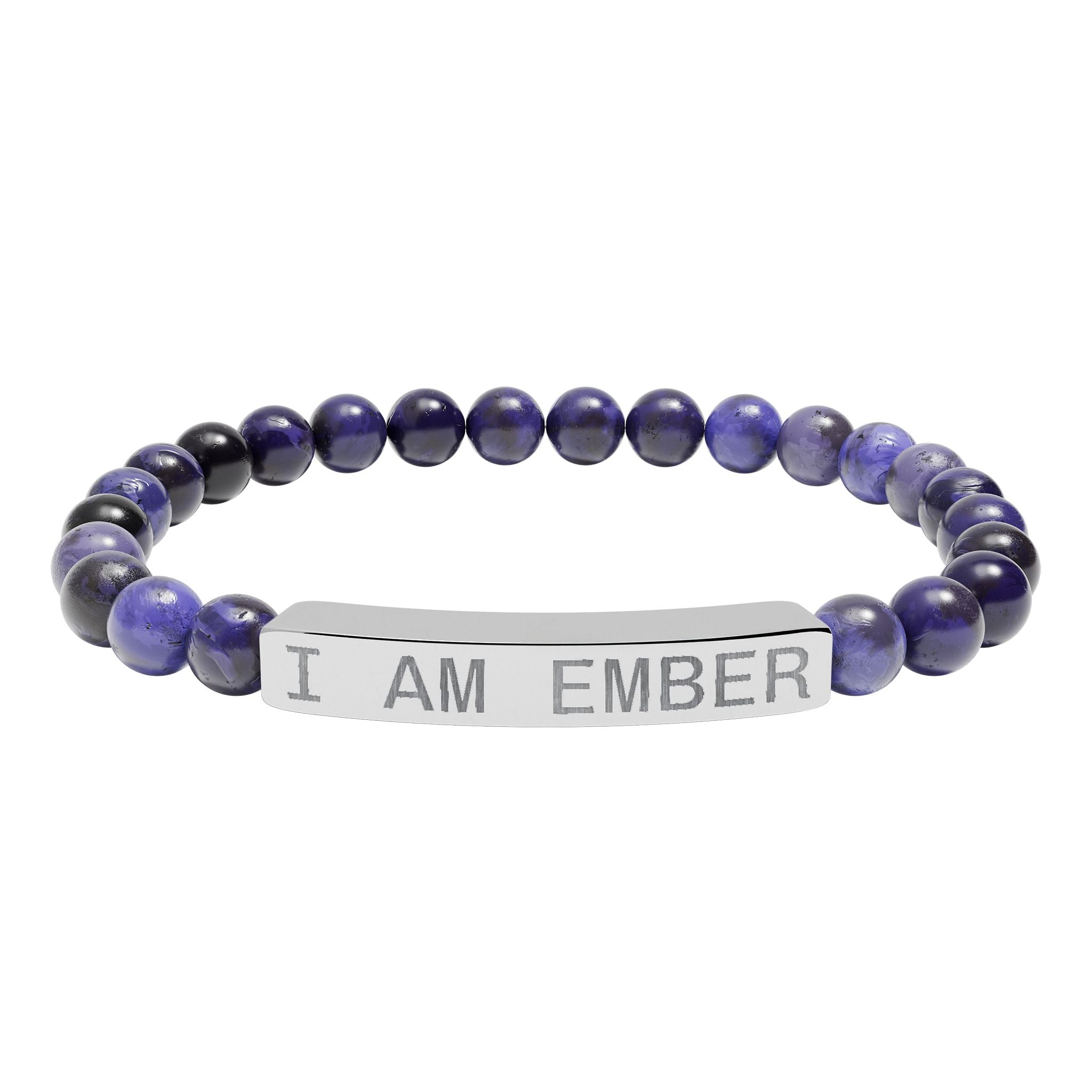 Engraved Natural Stone Stretch Bar Bracelet — "I AM EMBER" Affirmation Beaded Bracelet