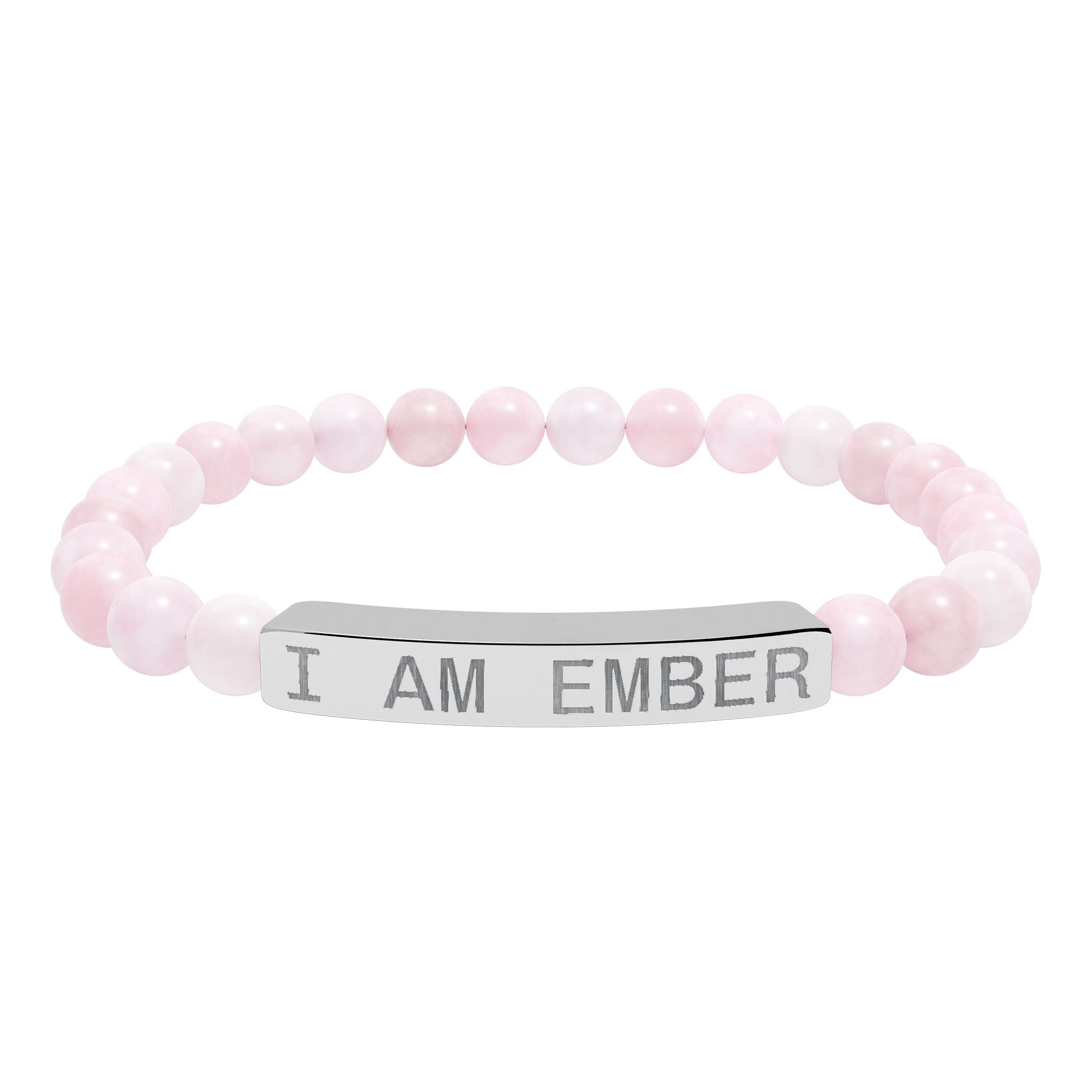 Engraved Natural Stone Stretch Bar Bracelet — "I AM EMBER" Affirmation Beaded Bracelet
