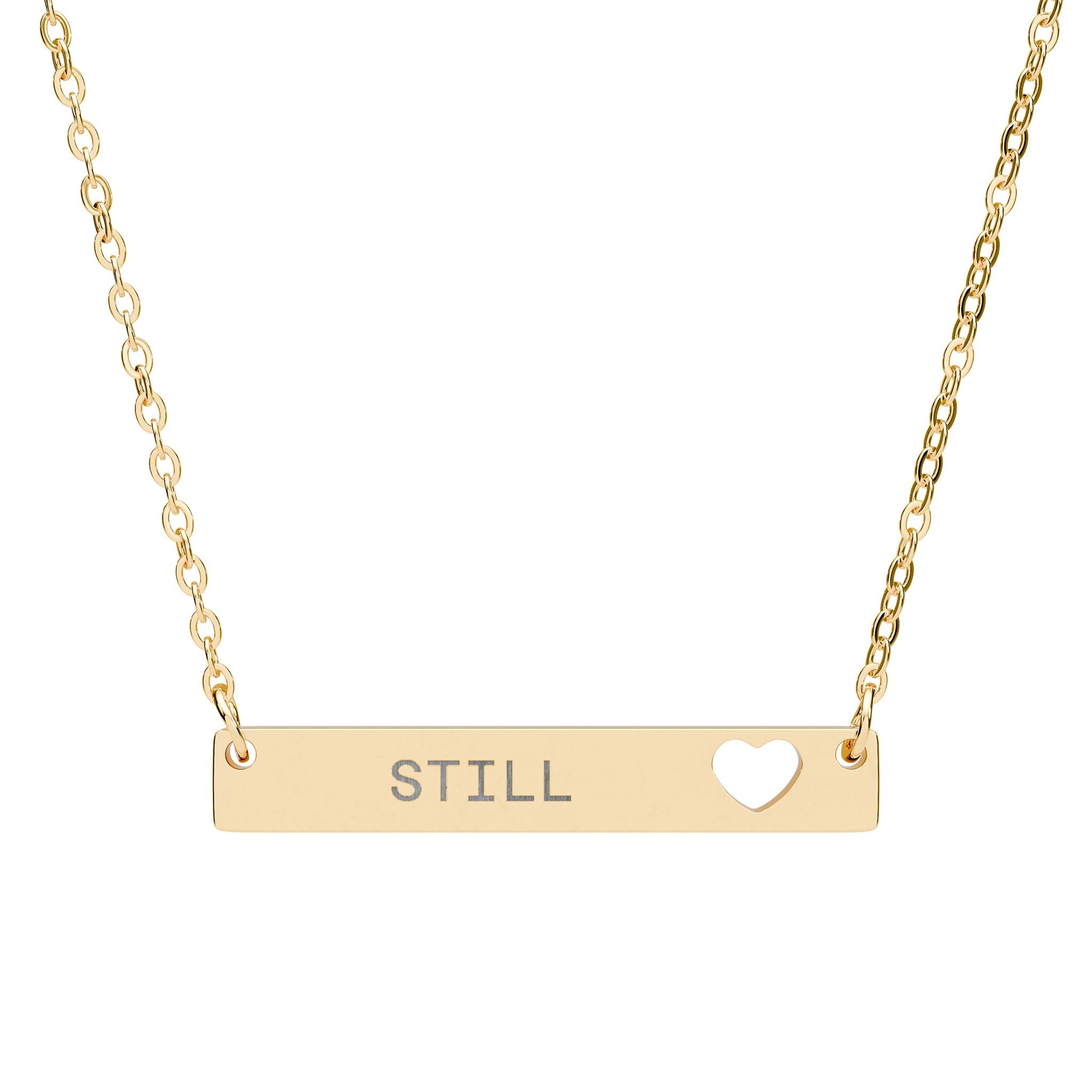 Engraved Heart Cutout Bar Necklace — Personalized Name/Message Pendant, Sterling Silver