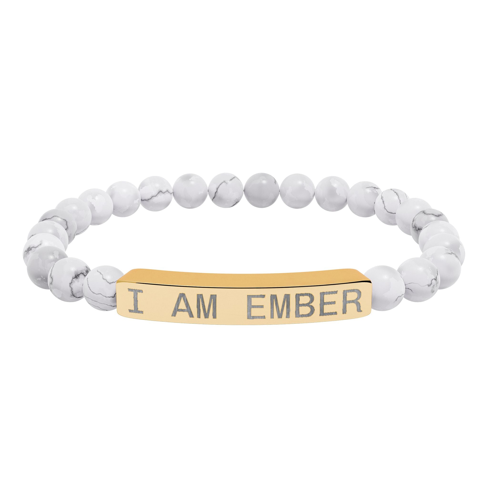 Engraved Natural Stone Stretch Bar Bracelet — "I AM EMBER" Affirmation Beaded Bracelet