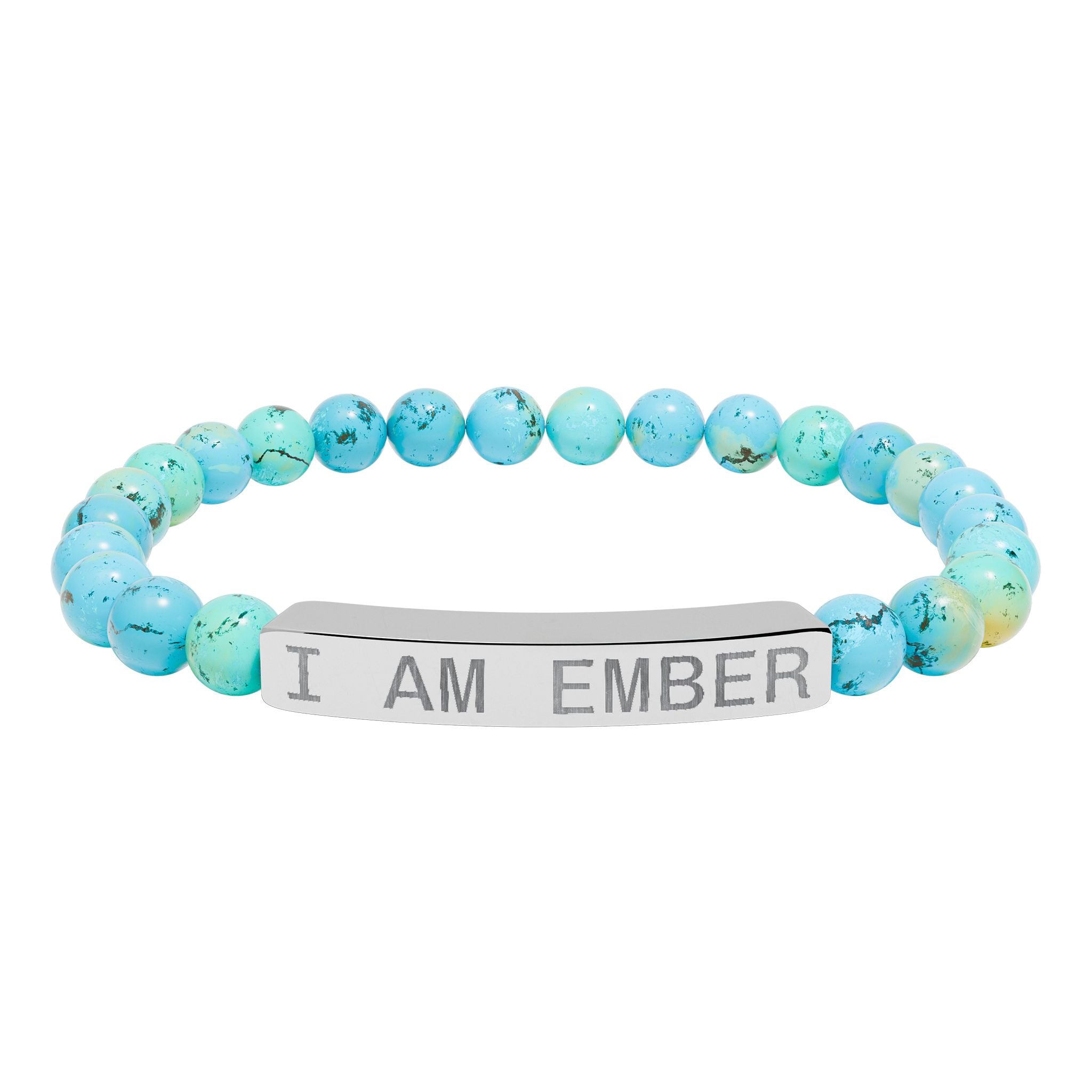 Engraved Natural Stone Stretch Bar Bracelet — "I AM EMBER" Affirmation Beaded Bracelet