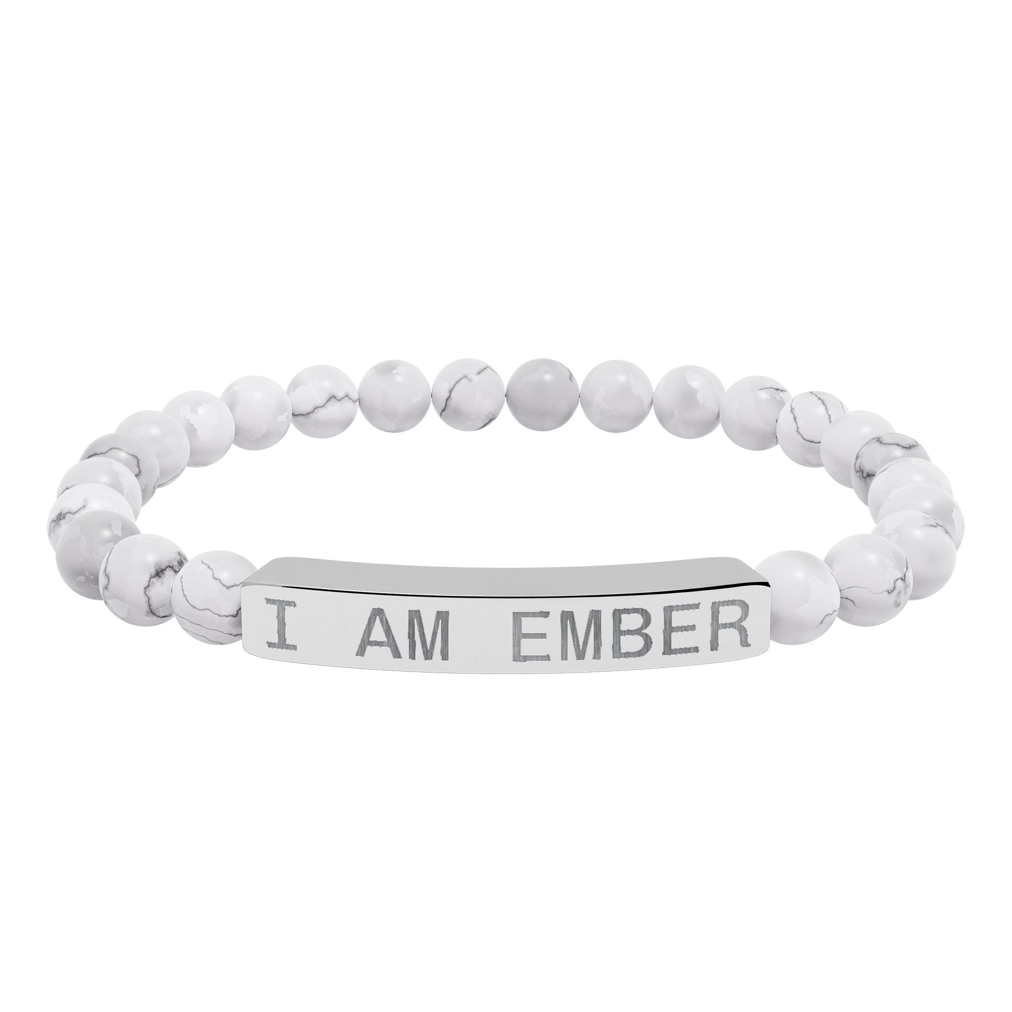 Engraved Natural Stone Stretch Bar Bracelet — "I AM EMBER" Affirmation Beaded Bracelet