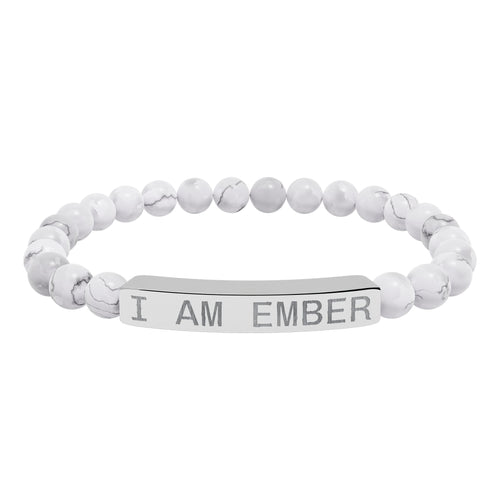 Engraved Natural Stone Stretch Bar Bracelet — "I AM EMBER" Affirmation Beaded Bracelet